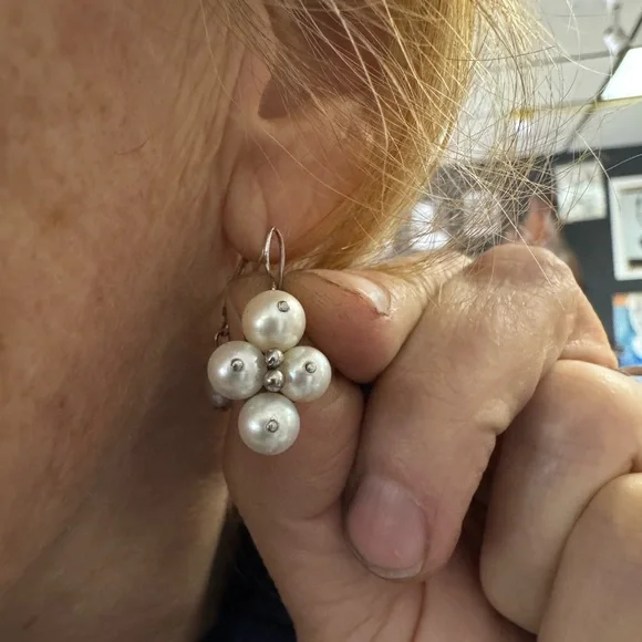 Artisan 18k Pearl Cluster dangle Earrings